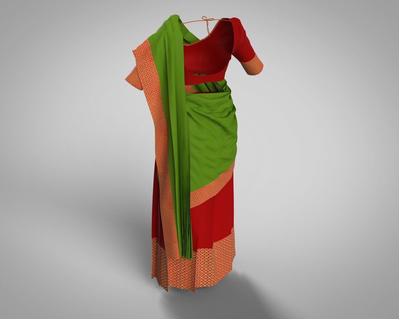 Stylish Designer Indian Women Dress Lehnga Half-Sari CLO 3D model_10