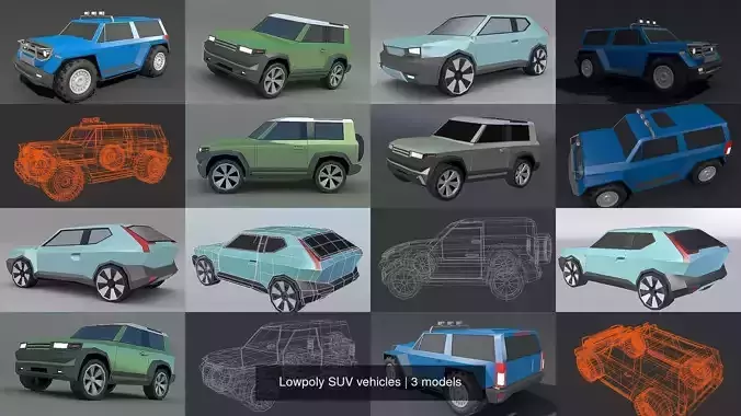 Lowpoly SUV vehicles 3D Model Collection