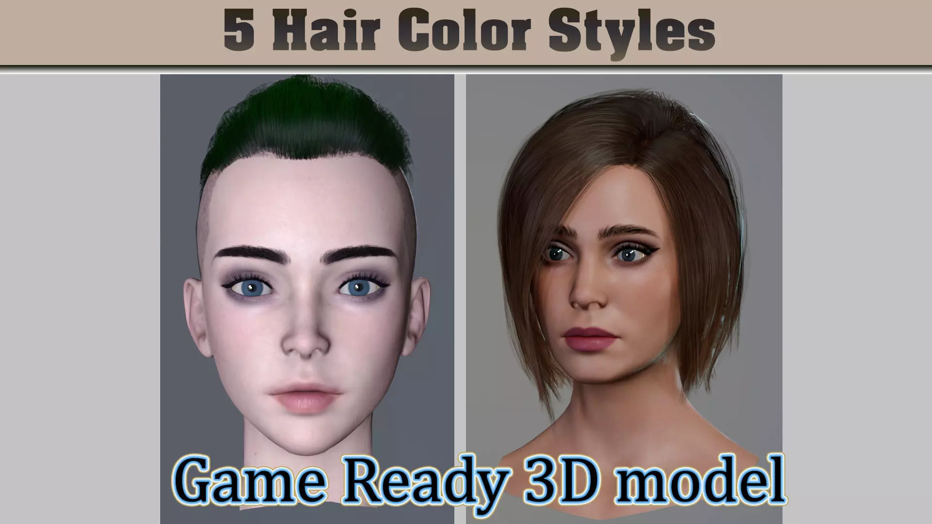 Female Head Pack 01 Low-poly 3D model_0