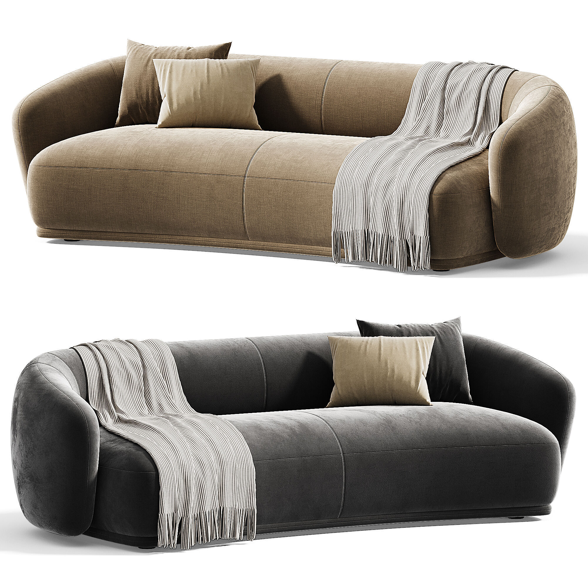 Meridiani RENE Curved fabric sofa 3D model_1