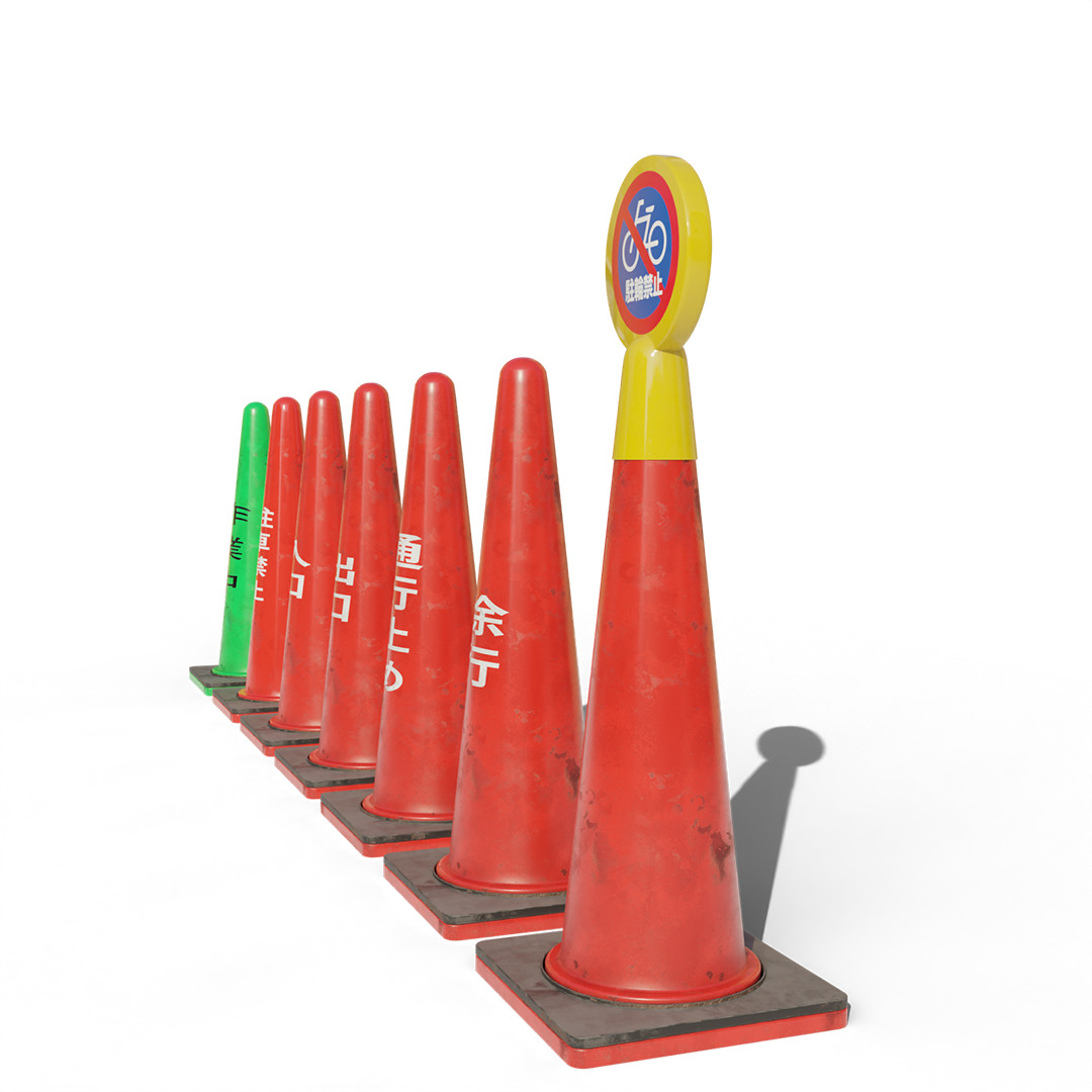 Japanese Traffic Cone Collection Low-poly 3D model_11