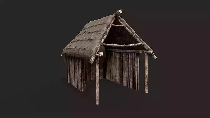 Primitive Wooden Shelter with Thatch Roof 5