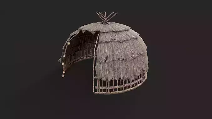Primitive Wooden Shelter with Thatch Roof 6