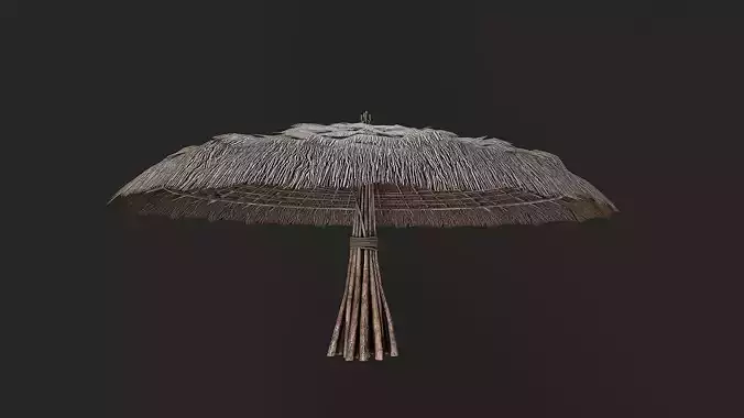 Primitive Wooden Shelter with Thatch Roof 7 Low-poly 3D model