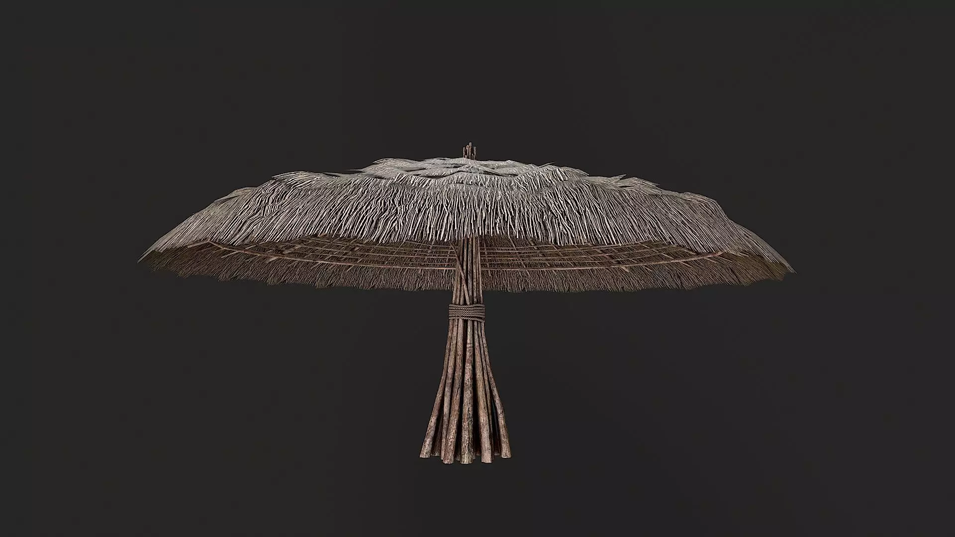 Primitive Wooden Shelter with Thatch Roof 7 Low-poly 3D model