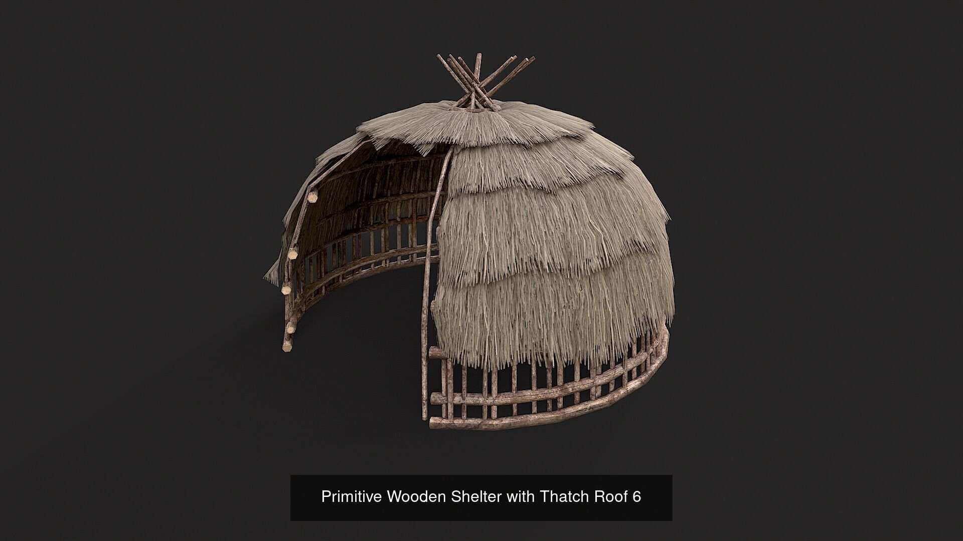 Primitive Wooden Shelter with Thatch Roof PBR Collection _7