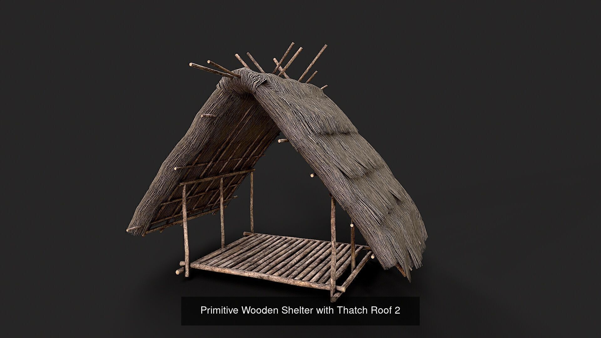 Primitive Wooden Shelter with Thatch Roof PBR Collection _3