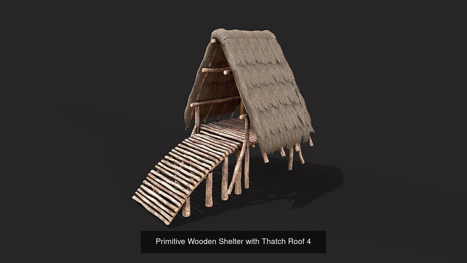 Primitive Wooden Shelter with Thatch Roof PBR Collection _5