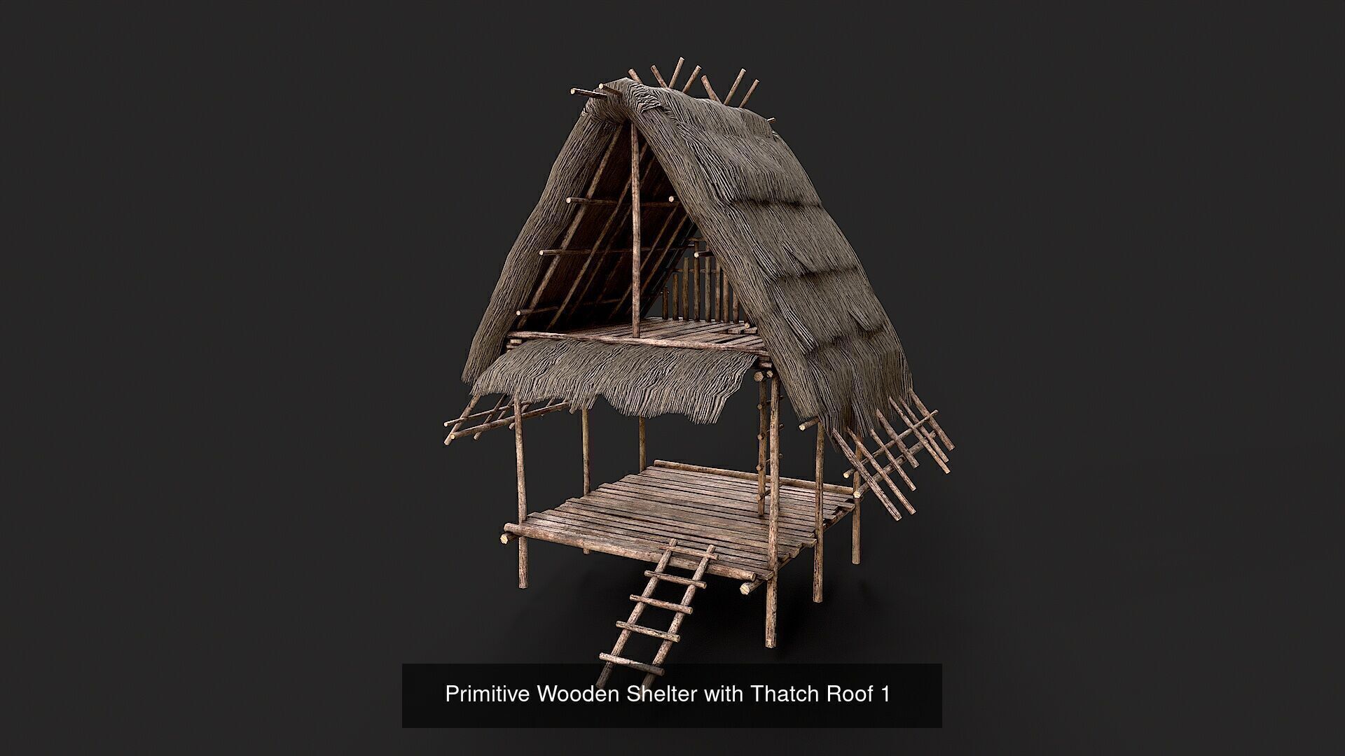 Primitive Wooden Shelter with Thatch Roof PBR Collection _2