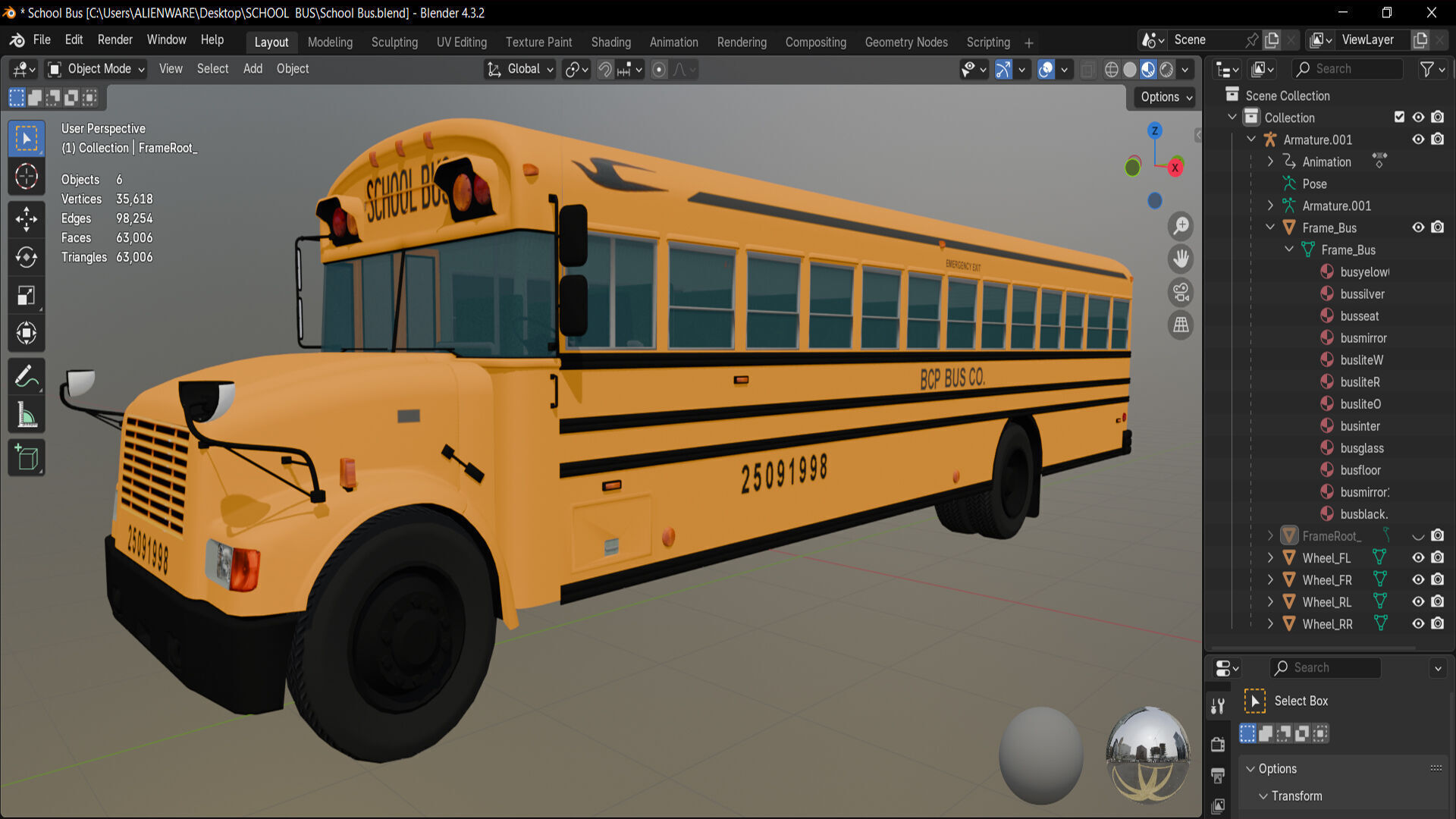 SCHOOL BUS Low-poly 3D model_11