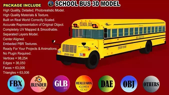 SCHOOL BUS Low-poly 3D model