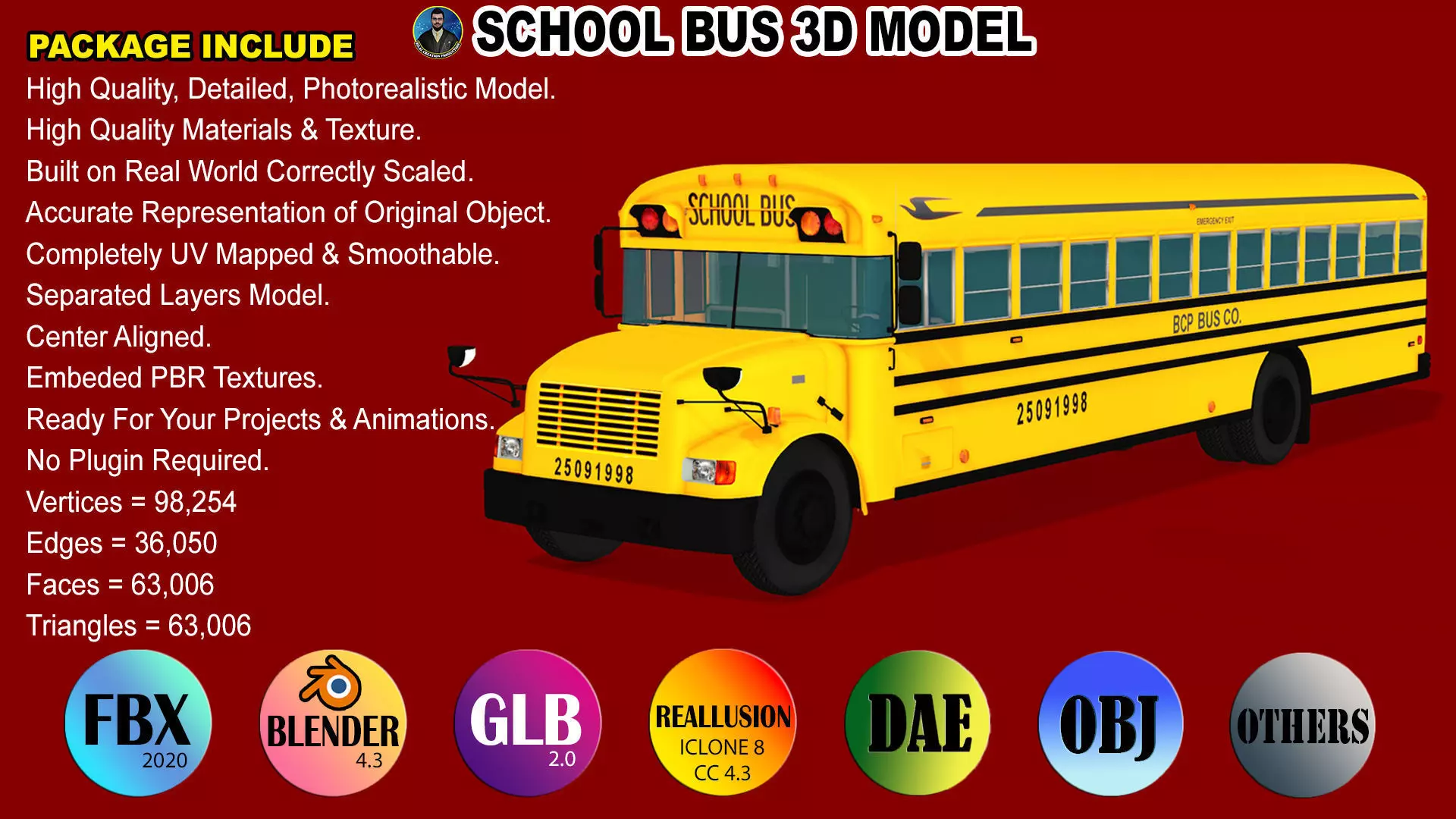 SCHOOL BUS Low-poly 3D model_0