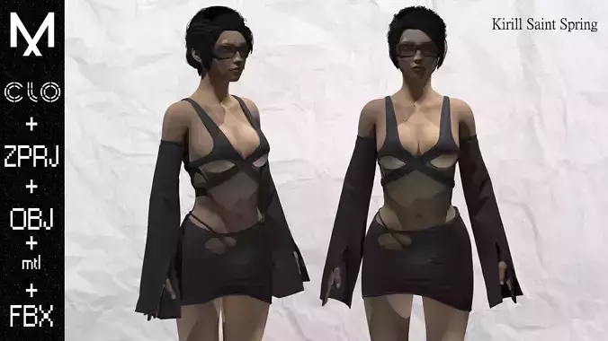 New Outfit Female Marvelous designer Clo3d OBJ mtl FBX ZPRJ