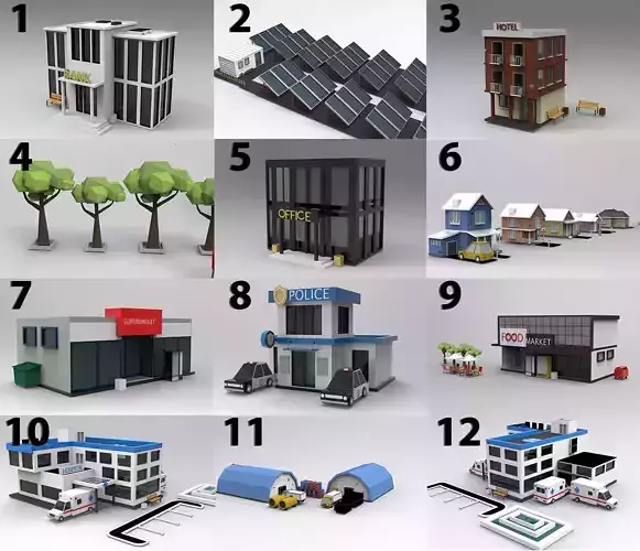 17 low poly City  Pack Low Poly Assets Low poly 3D Model Low-poly 3D model