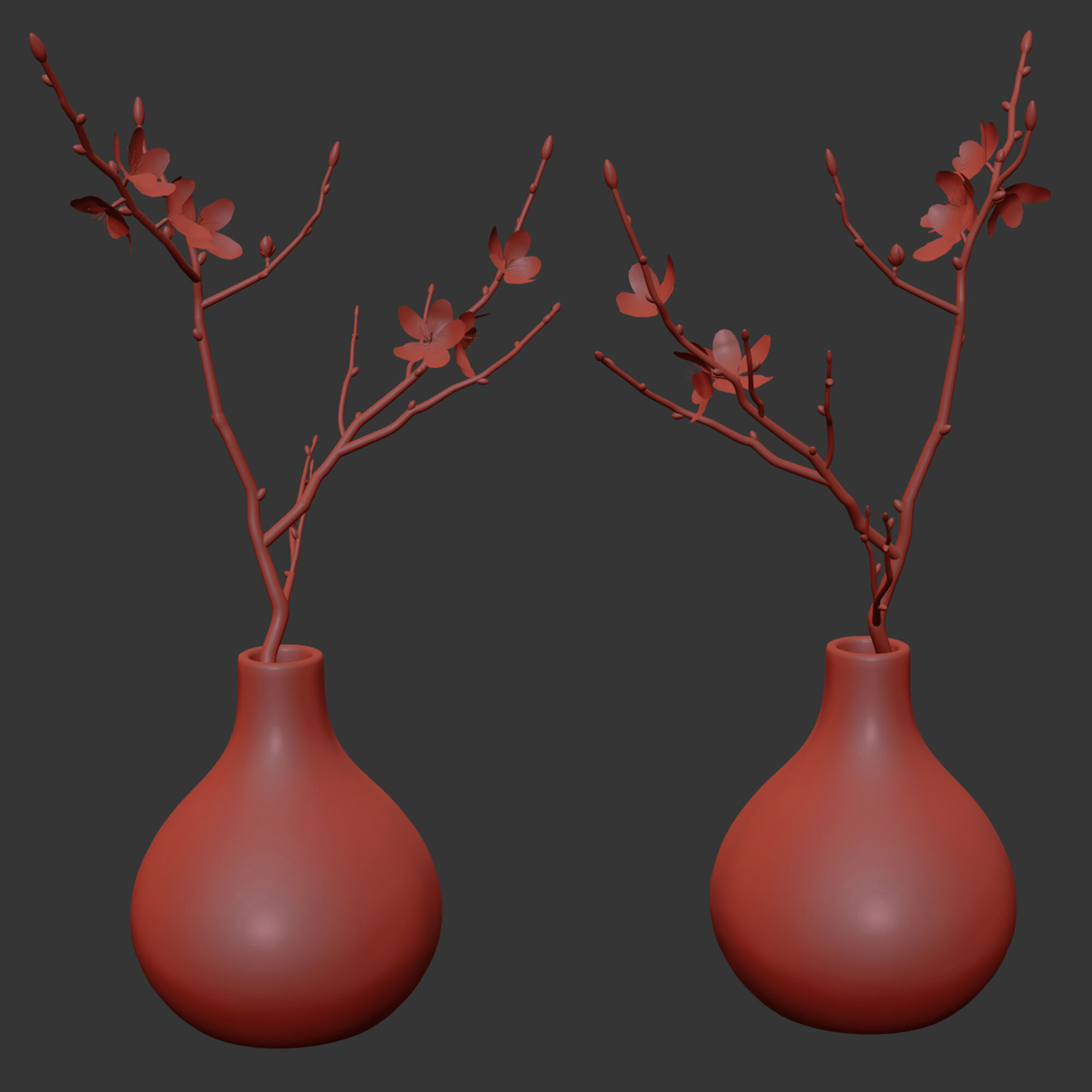 Japandi Vase With Blossom Branch 3D model_6