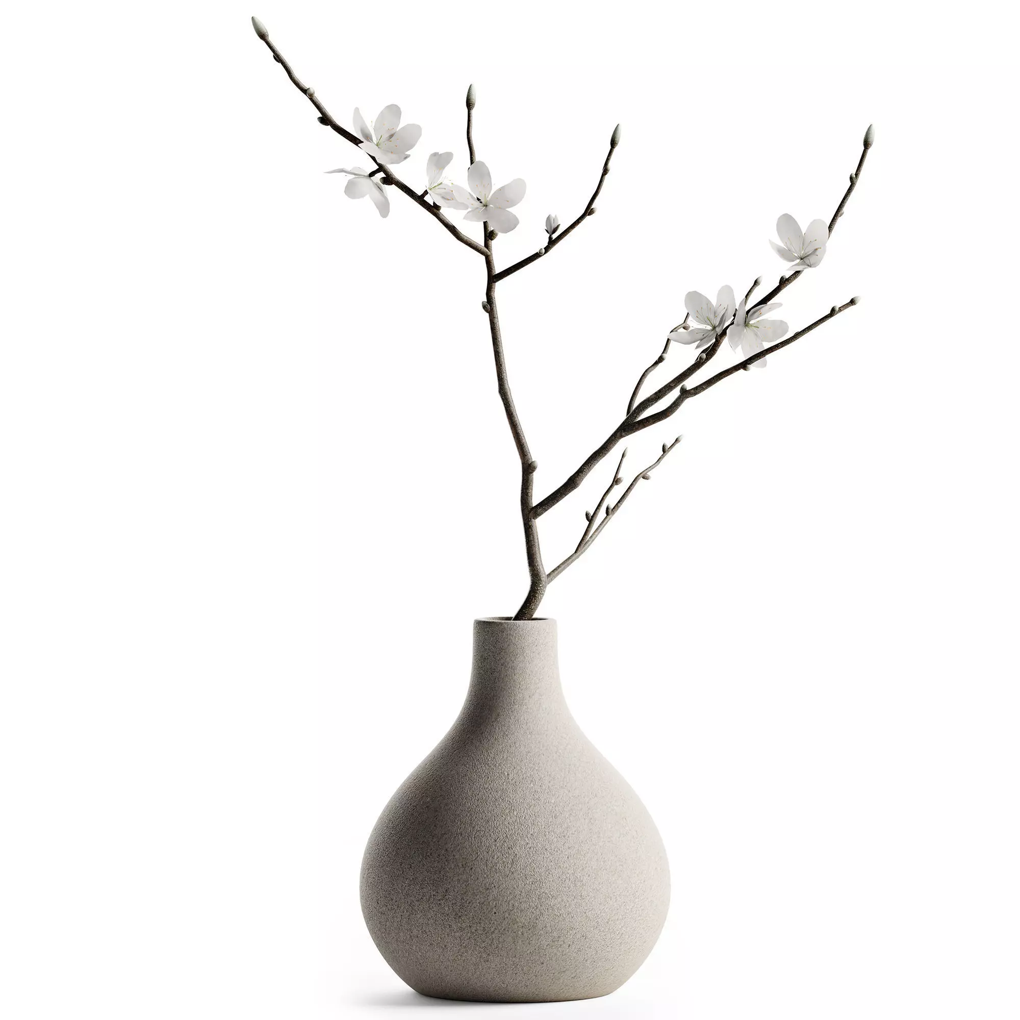 Japandi Vase With Blossom Branch 3D model_0