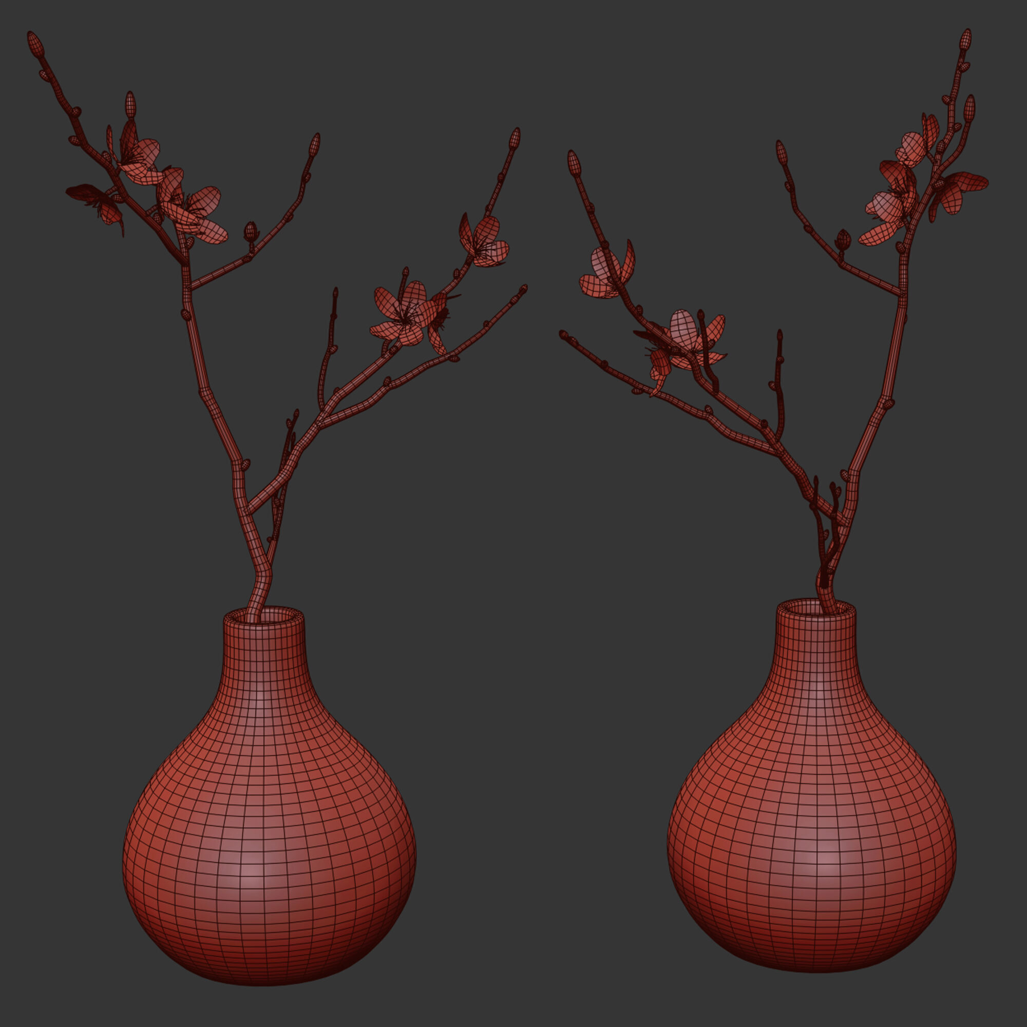 Japandi Vase With Blossom Branch 3D model_7