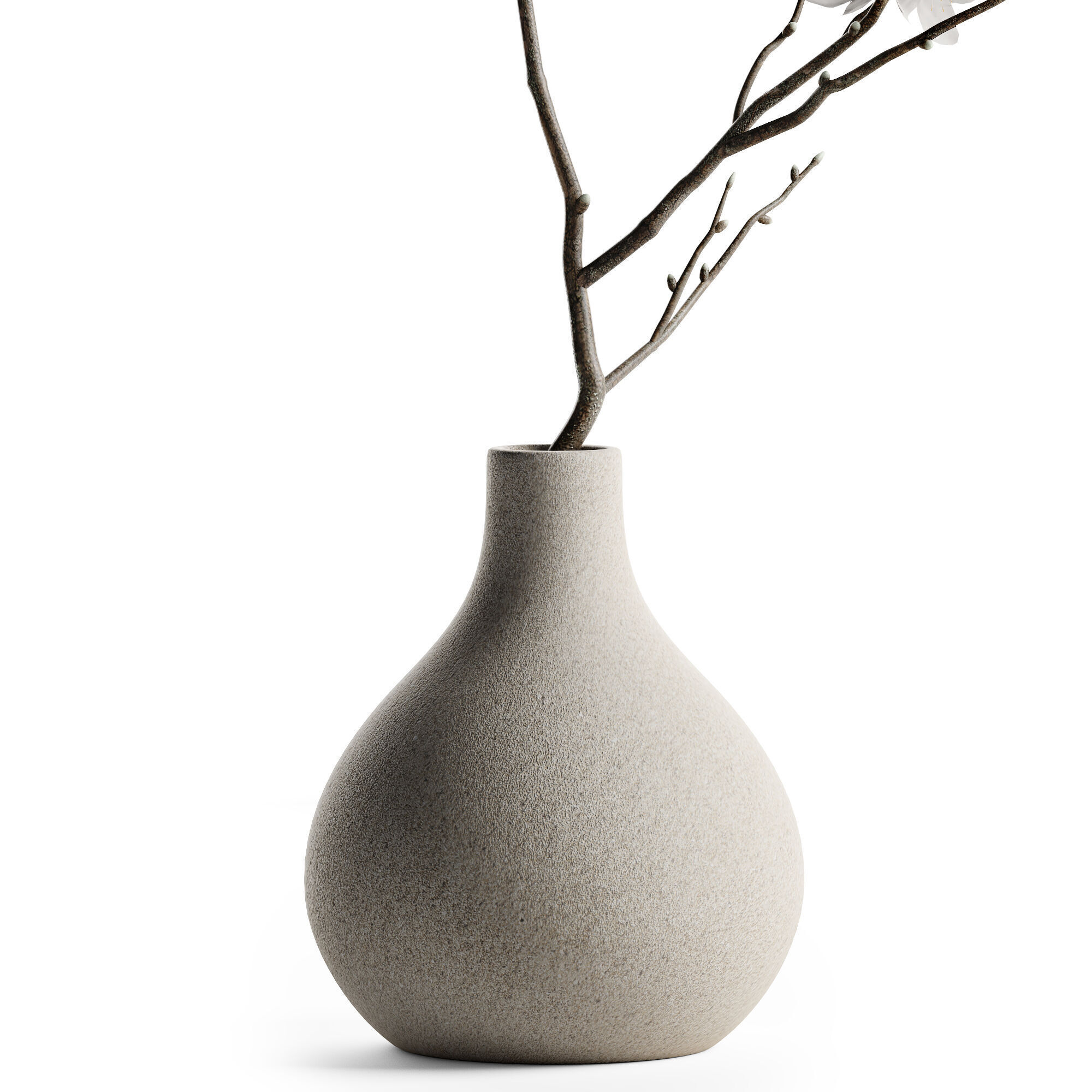 Japandi Vase With Blossom Branch 3D model_2