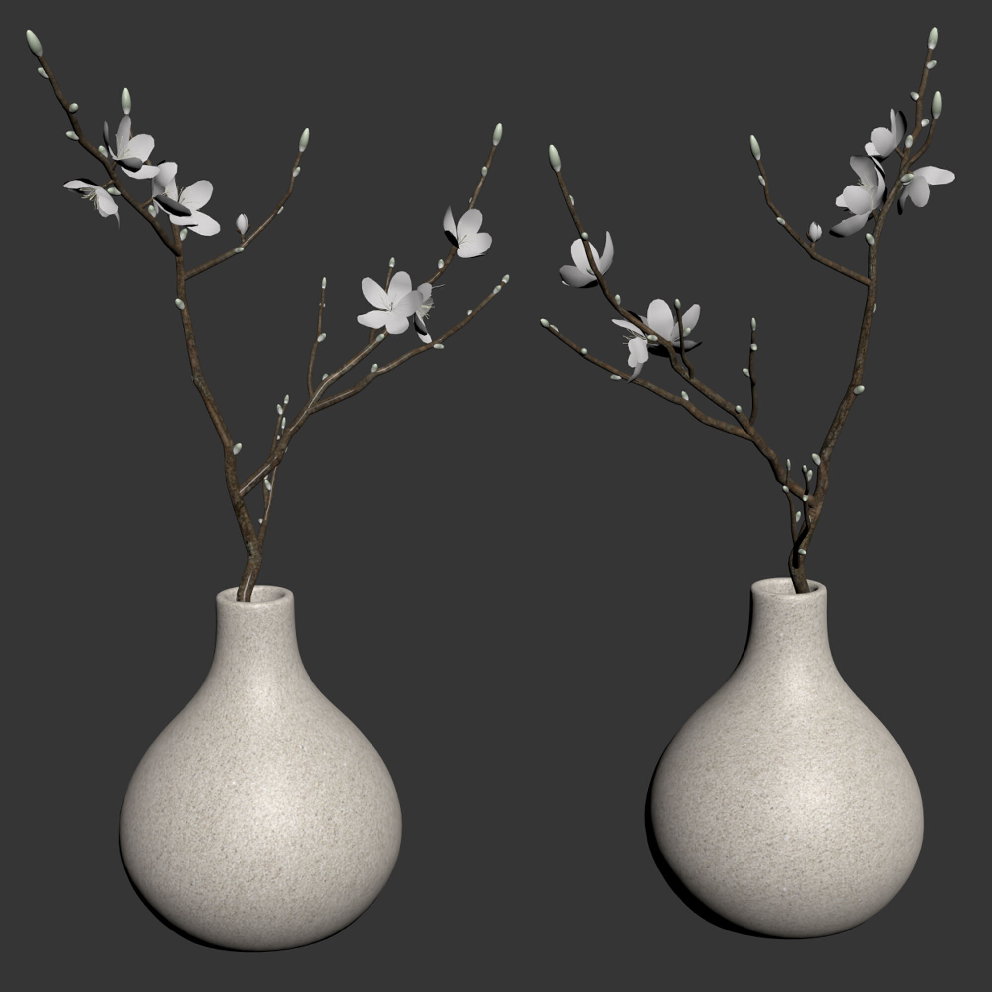 Japandi Vase With Blossom Branch 3D model_9