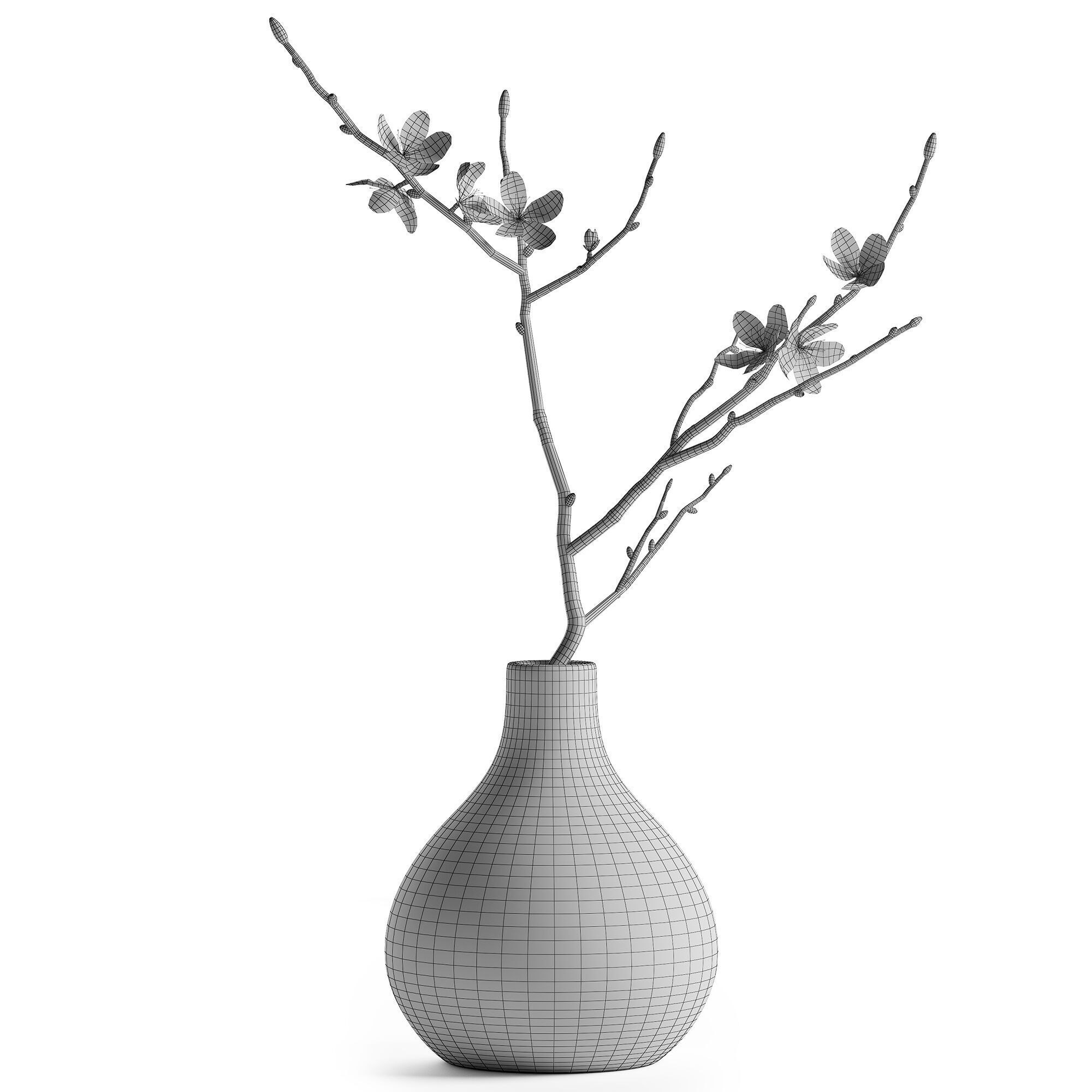Japandi Vase With Blossom Branch 3D model_3