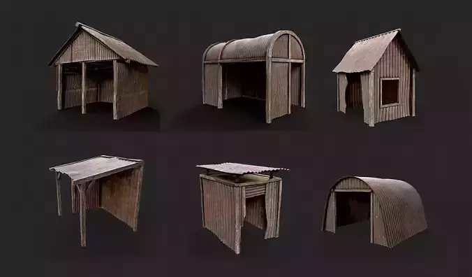 Metal Plates Hut Collection Low-poly 3D model