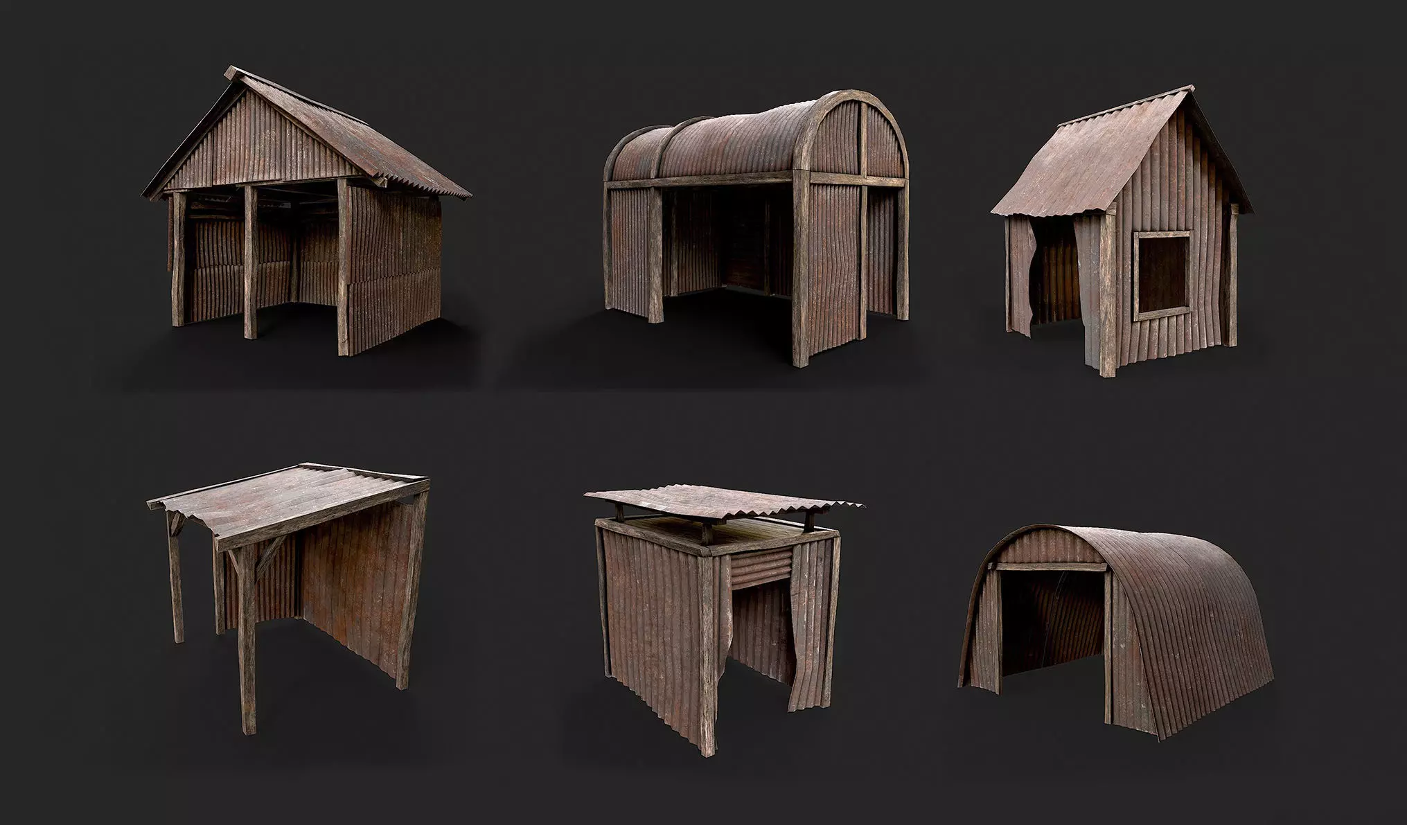 Metal Plates Hut Collection Low-poly 3D model_0