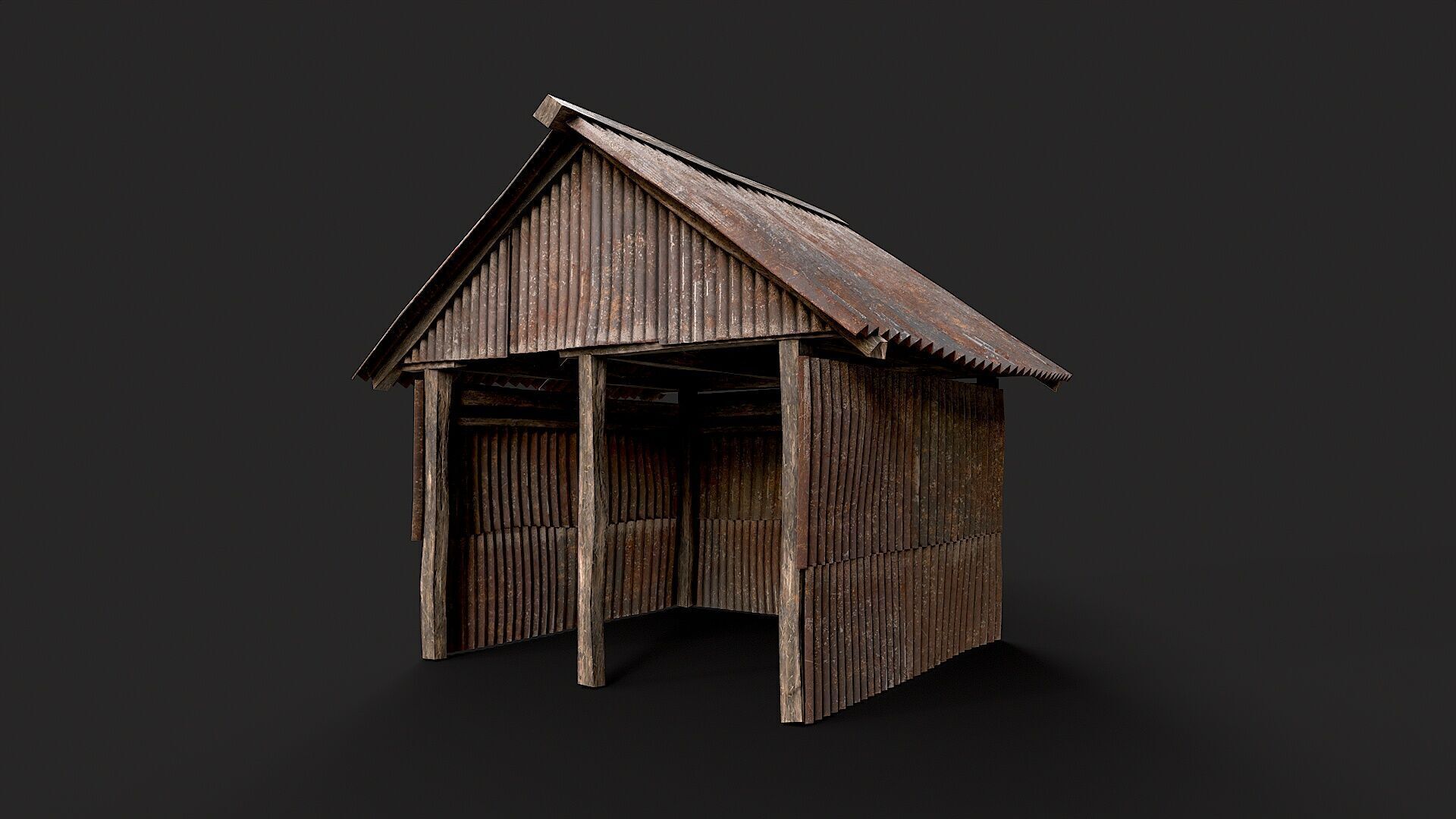 Metal Plates Hut Collection Low-poly 3D model_1
