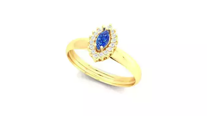 Gold Ring Graduation Navette Sapphire Diamond 3D Print Ready