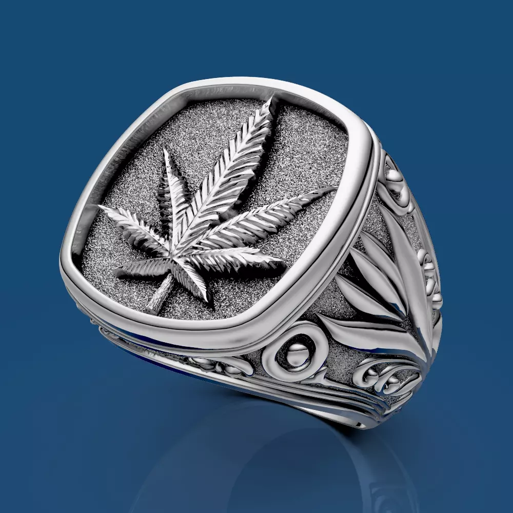 Marijuana ring silver gold jewelry printable 3D model 3D print model