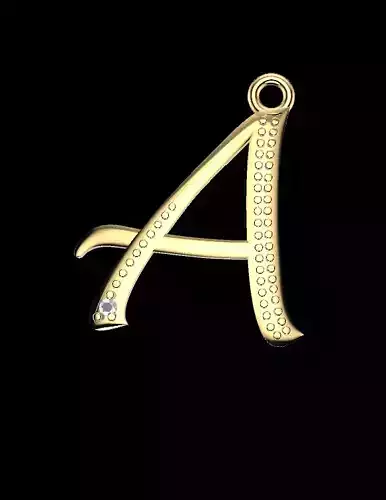Alphabet Pendant - Letter A- Diamond-Studded 3D Model - P-11