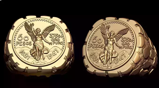 Wings of Victory Gold Coin Nugget Signet Ring  3D print model