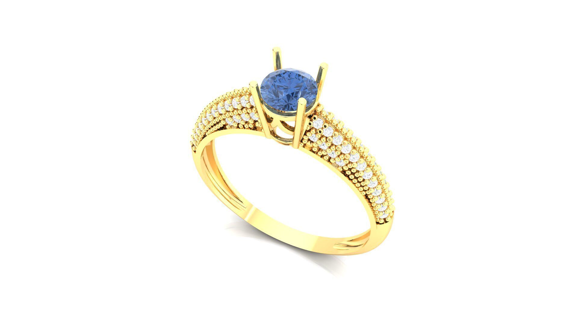 Gold Engagement Ring Round Diamond 3D Model Print Ready 3D print model_1