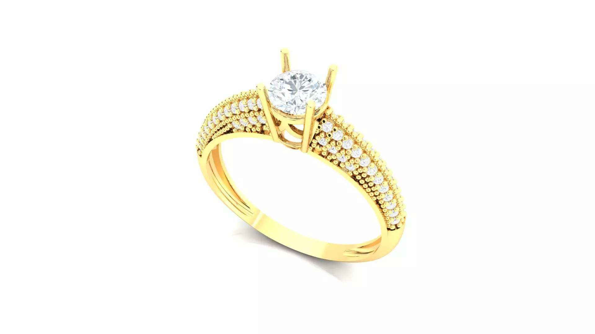 Gold Engagement Ring Round Diamond 3D Model Print Ready 3D print model_0