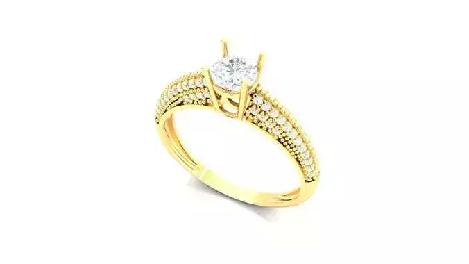Gold Engagement Ring Round Diamond 3D Model Print Ready