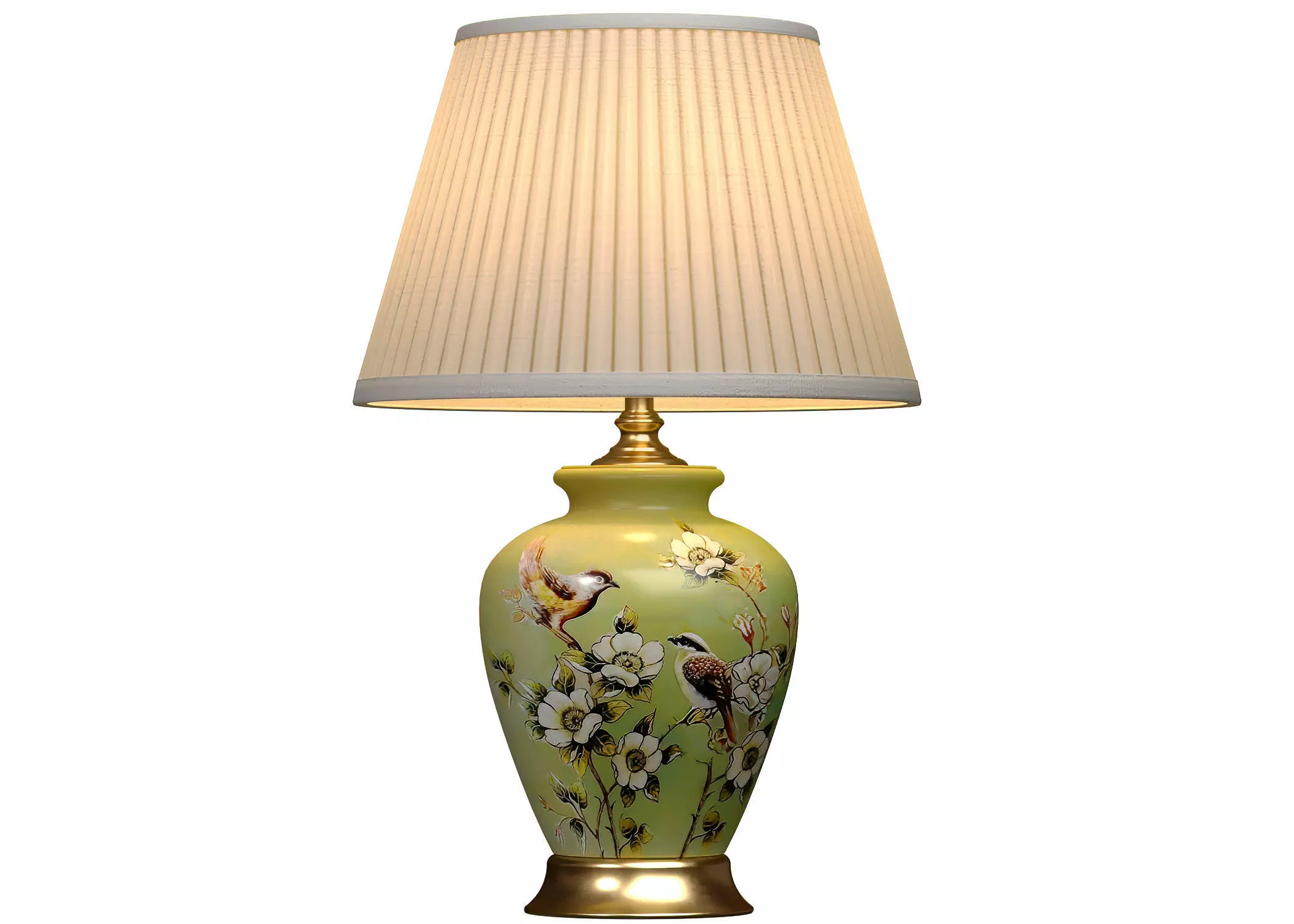 Birds Green Hand-Painted Chinoiserie Nightstand table Lamp 3D model_0