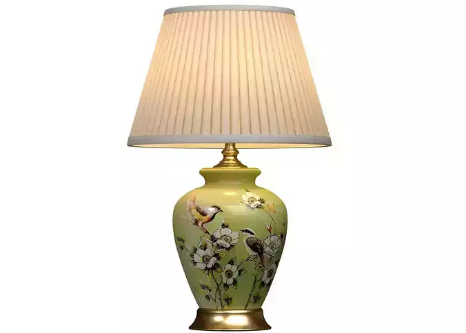 Birds Green Hand-Painted Chinoiserie Nightstand table Lamp
