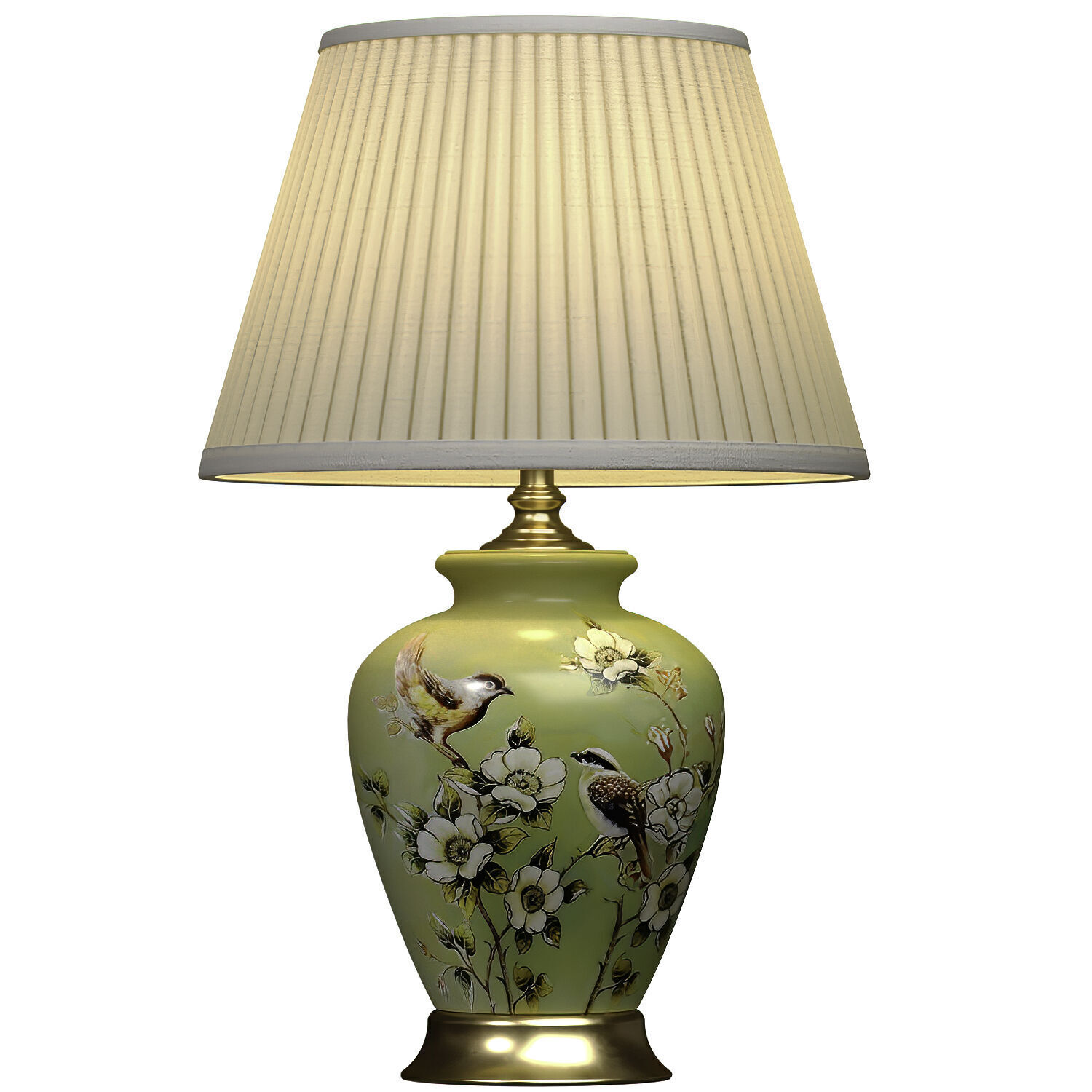 Birds Green Hand-Painted Chinoiserie Nightstand table Lamp 3D model_1