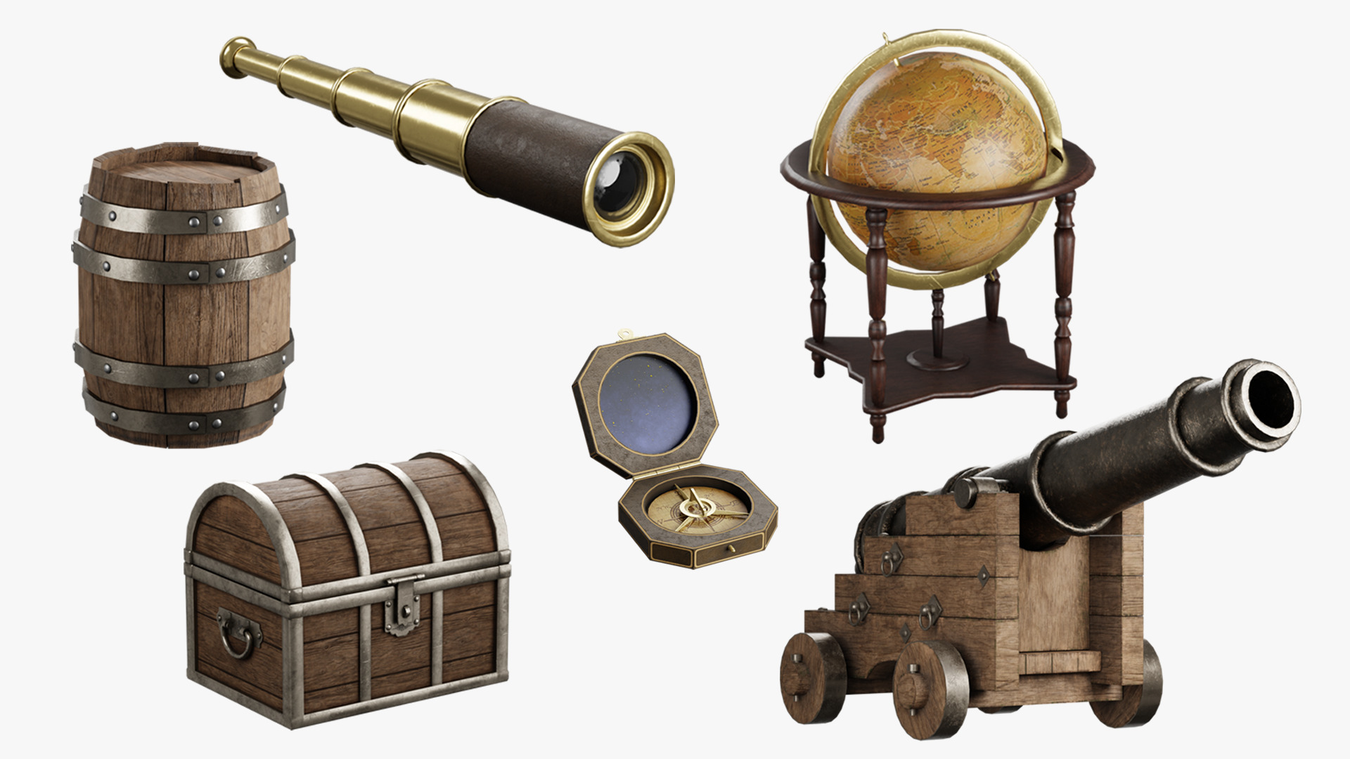 Pirate props collection Low-poly 3D model_1