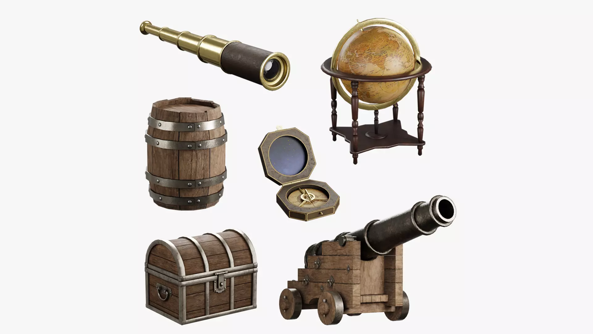 Pirate props collection Low-poly 3D model_0