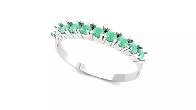 White Gold Classic Half Band Emerald Ring 3D Model Print Ready