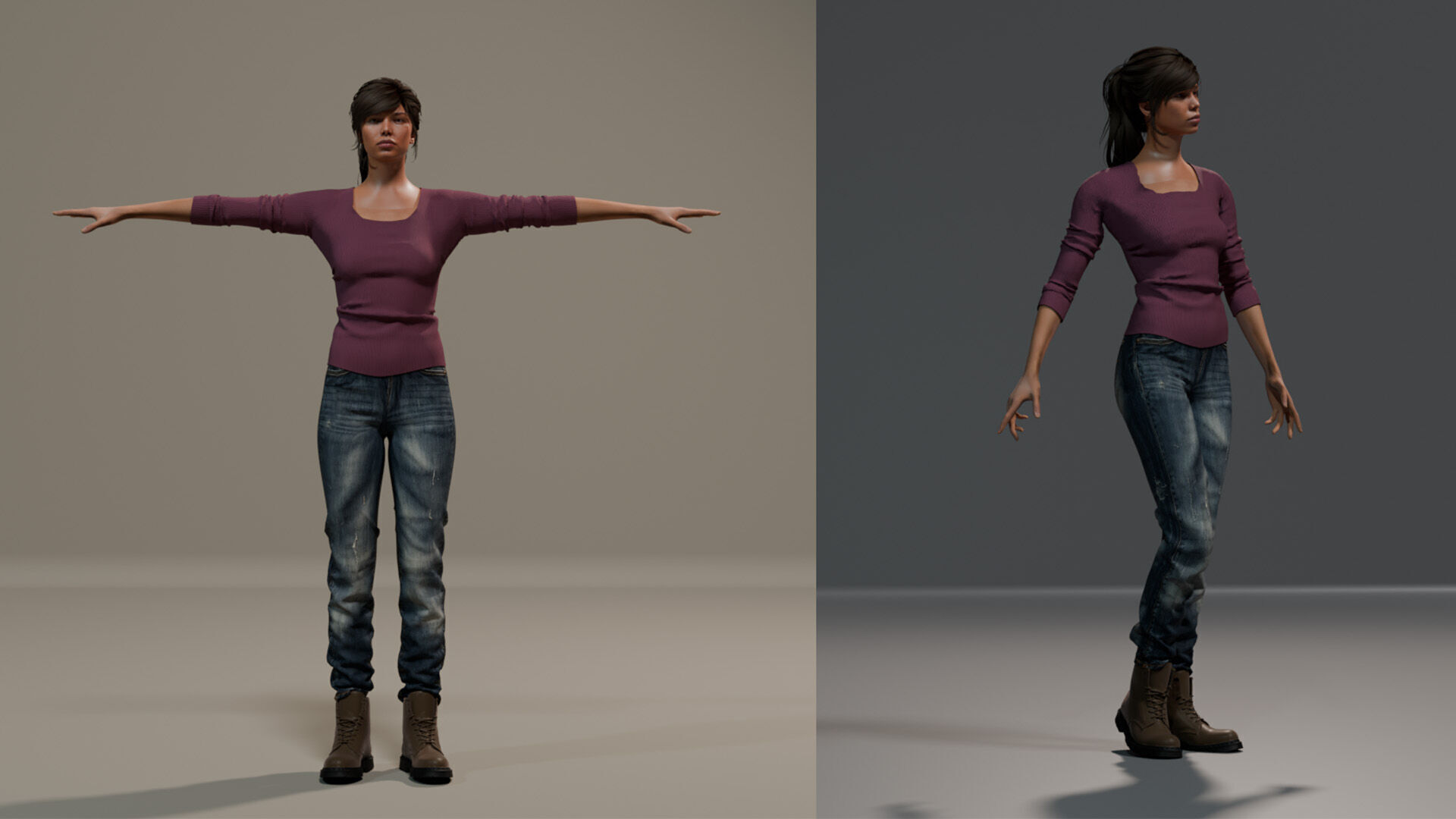 3D Fully rigged female character with clothes 3D model_2