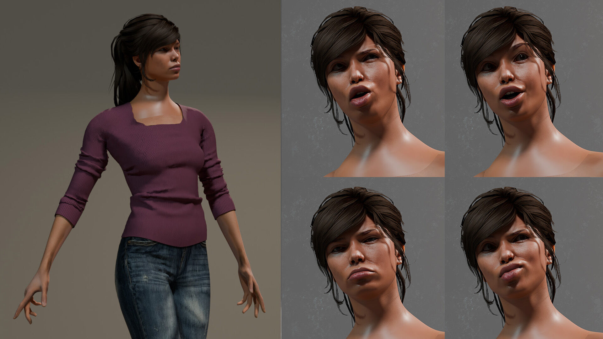 3D Fully rigged female character with clothes 3D model_1