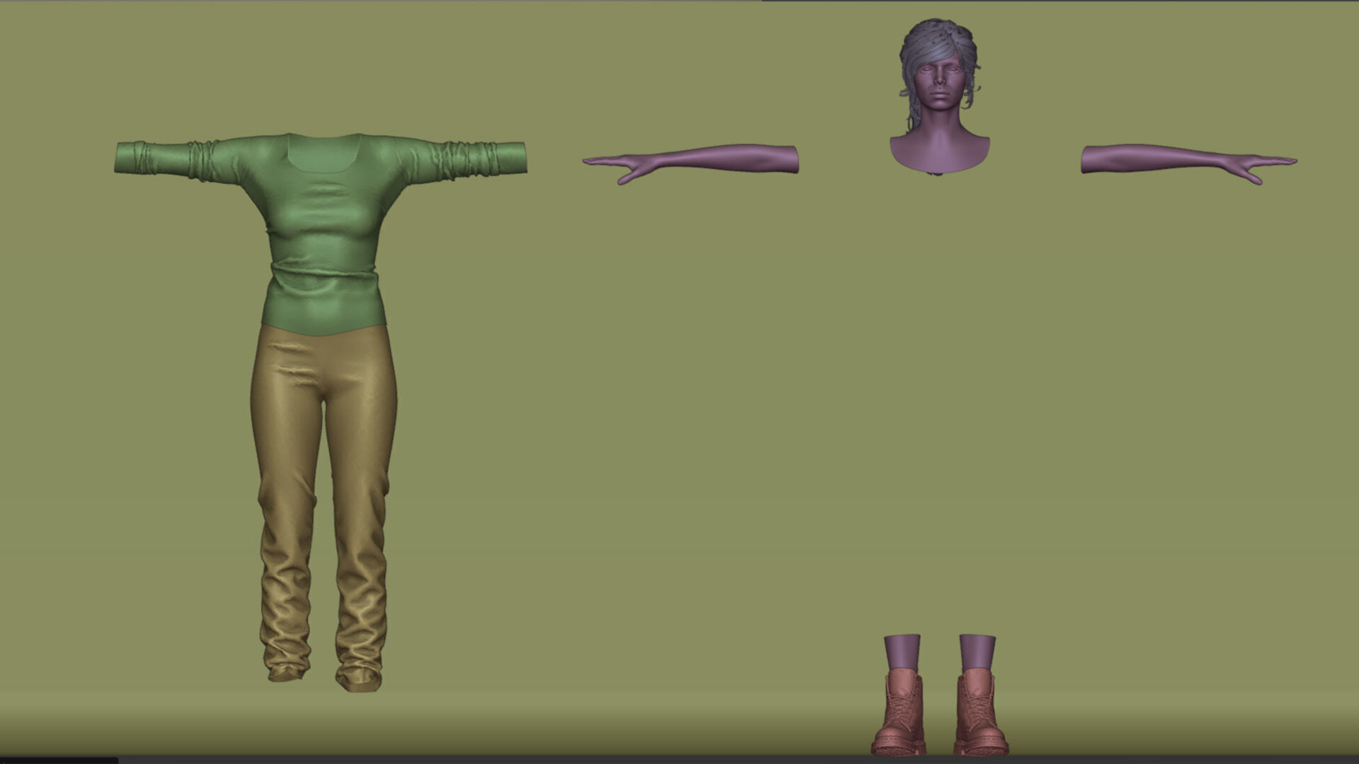 3D Fully rigged female character with clothes 3D model_3