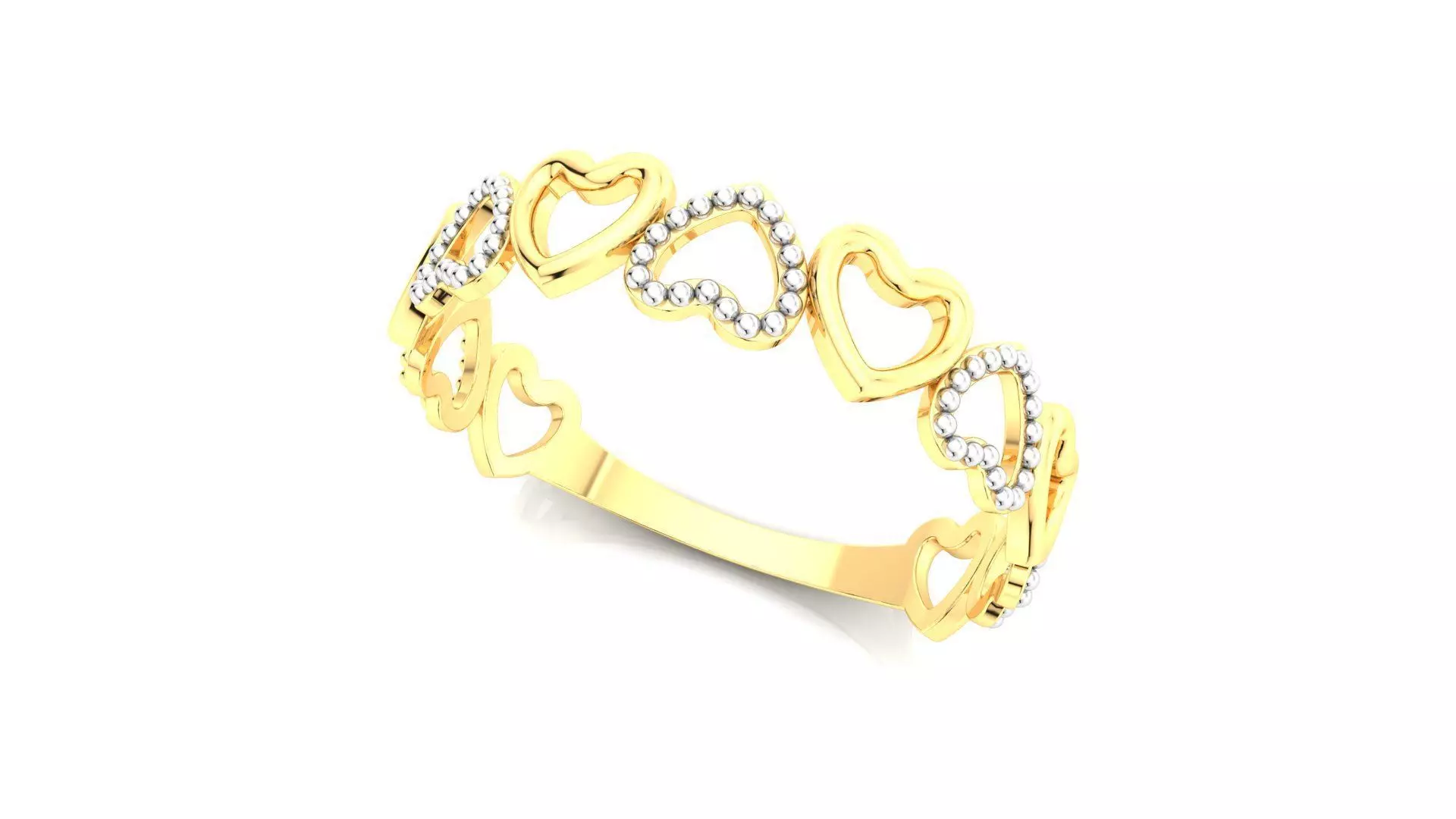 Gold Half Band Ring Heart Beaded Details 3D Model Print Ready 3D print model