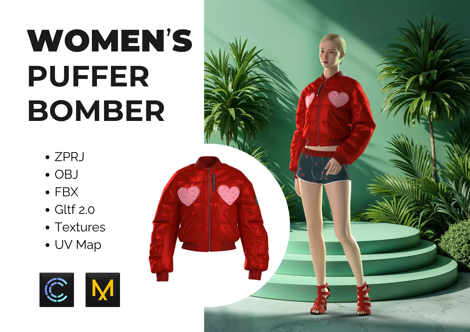 Women Puffer Jacket Bomber 3D model