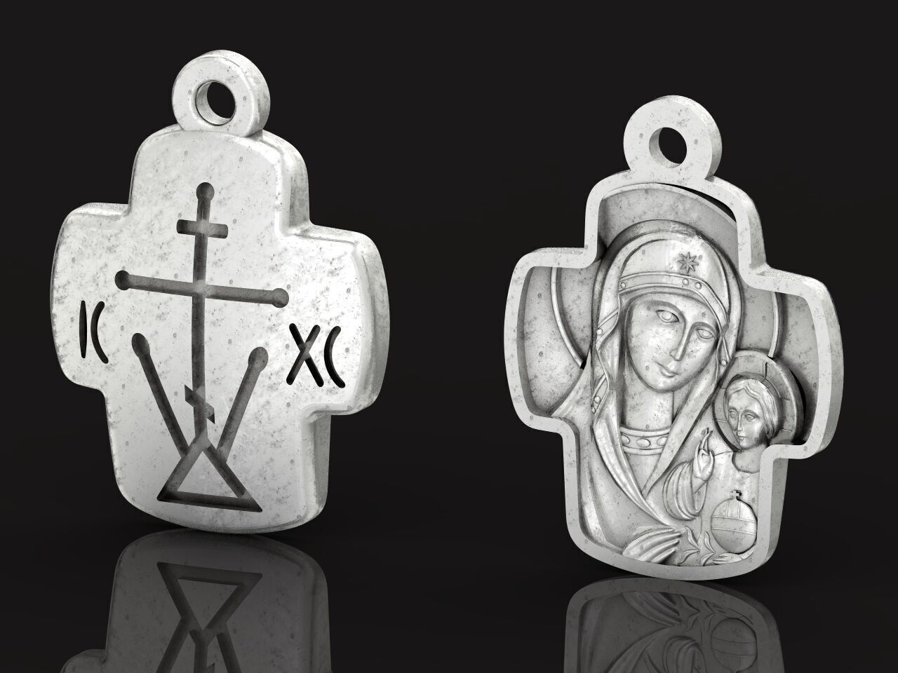 Double cross Mother of God Icon Pendan 1509 3D print model_36