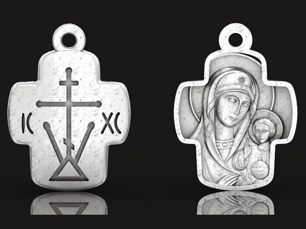 Double cross Mother of God Icon Pendan 1509 3D print model_28
