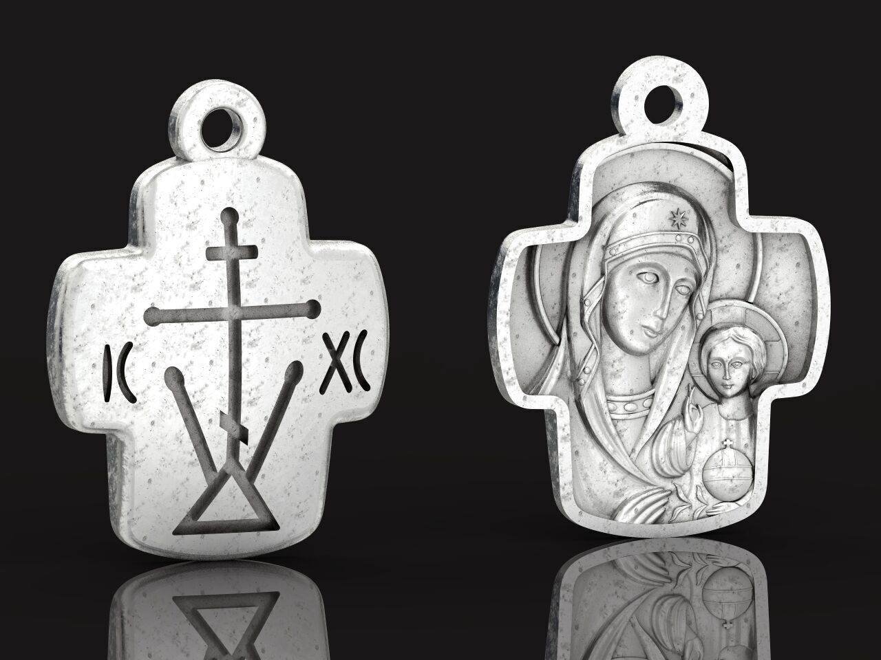 Double cross Mother of God Icon Pendan 1509 3D print model_22