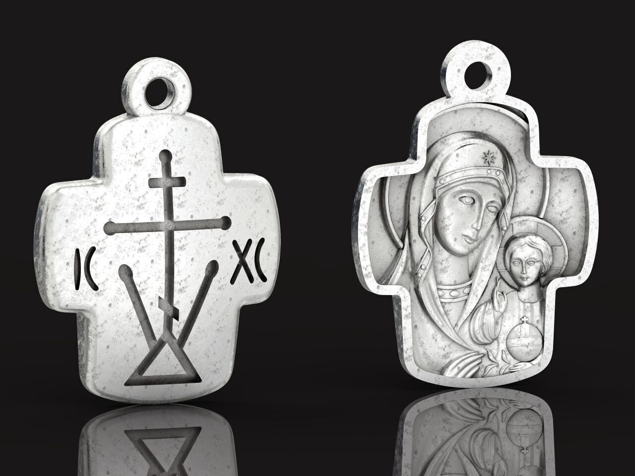 Double cross Mother of God Icon Pendan 1509 3D print model_25
