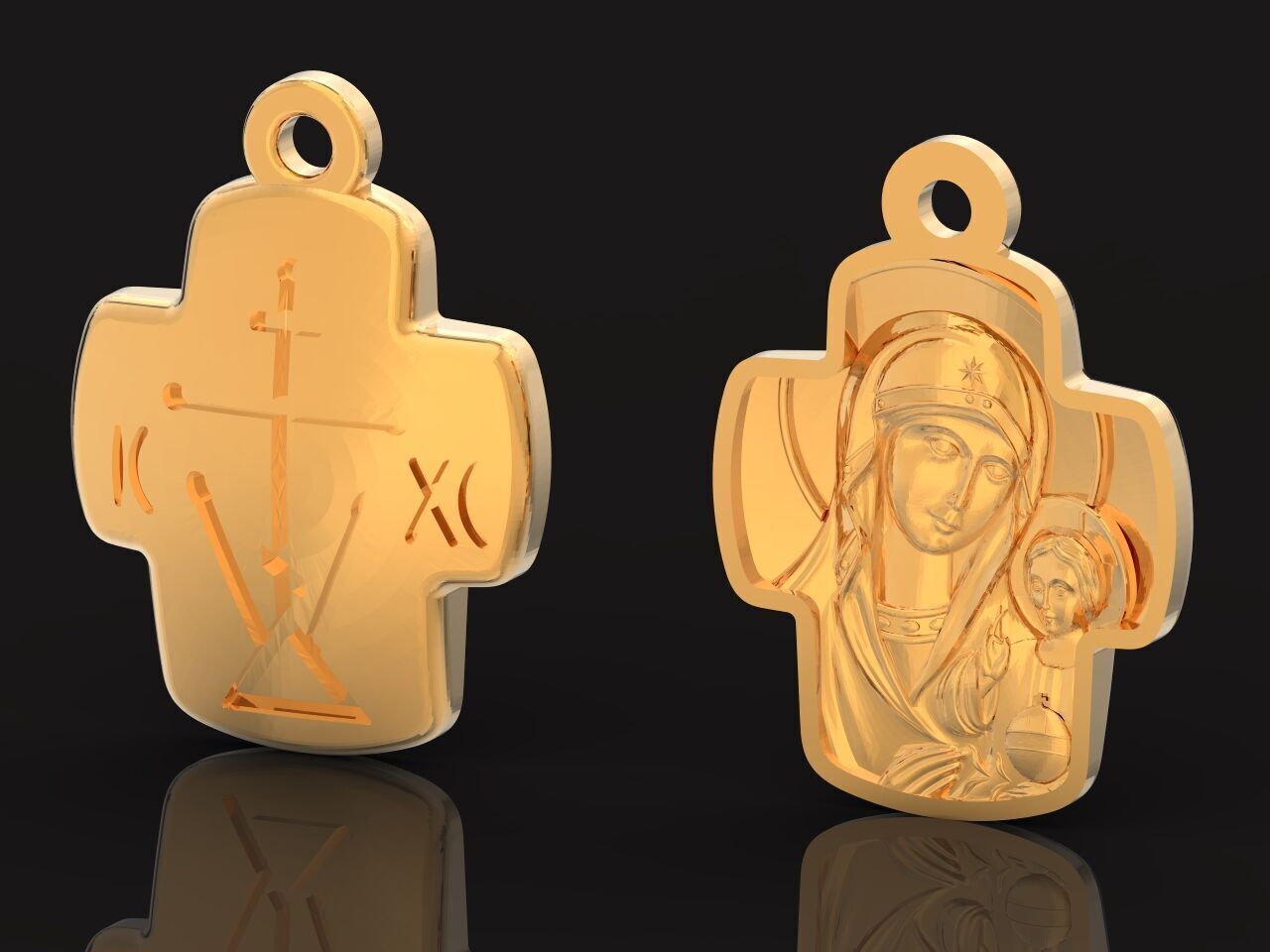 Double cross Mother of God Icon Pendan 1509 3D print model_35